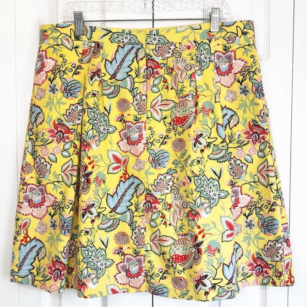 Liz Claiborne Colorful Yellow Floral Print A-Line Mini Skirt 16